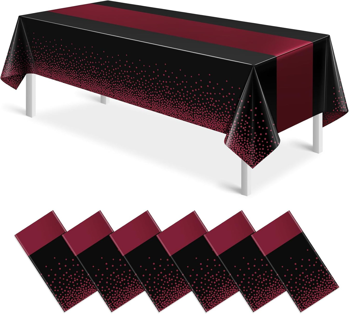 MASHAN 3Pcs Black and Red Tablecloth Party Decorations,Plastic Black Table Cloth Printed Red Table Runner Disposable Rectangle Cover for Birthday Weeding Anniversary Graduation Party,54 x108 Inch