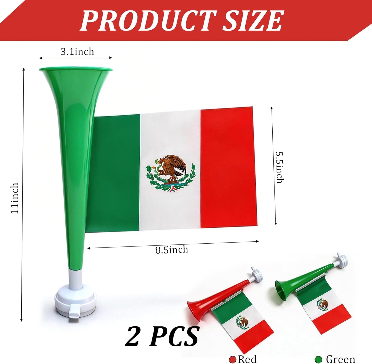 2Pcs Stadium Horns - Loud Sturdy Plastic Trumpets for Sports Events, Parties and Celebrations | Vuvuzela-Style Noise Makers for Crowd Cheering, Graduation, Parades, Birthday Parties