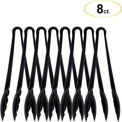 Party Essentials 6.5" Plastic Serving Tongs, 8-Count, Black