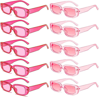 SUNOVELTIES 10 Pack Rectangle Sunglasses for Women Retro Narrow Square Glasses 90s Aesthetic Vintage Eyewear Uniex Adult