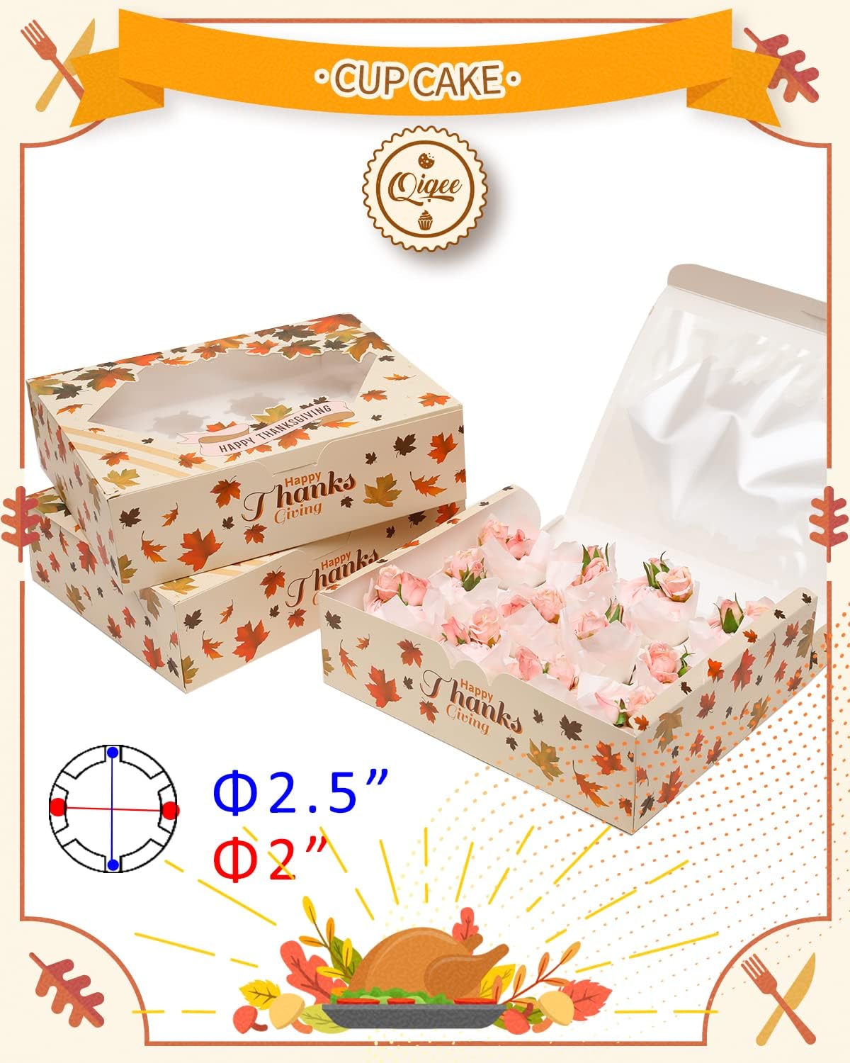 qiqee Auto-pop Up Cupcake Boxes with Window White 40PCS 12 Count Cupcake Box 13"x10"x3.5" Cupcakes Carrier, 12 Cupcake Containers with 2 rolls of pink ribbons