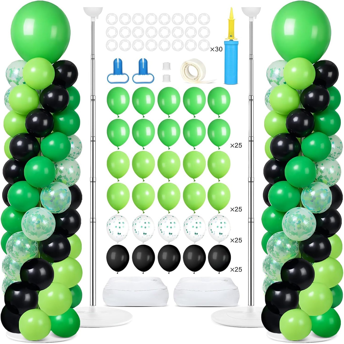 2 Set Black and Gold Balloons Column Stand Kit with 100 Balloons Adjustable Balloon Stand with Bases for Floor Black Gold Confetti Balloon Column Kit for Bridal Shower Valentine Birthday Party Decor