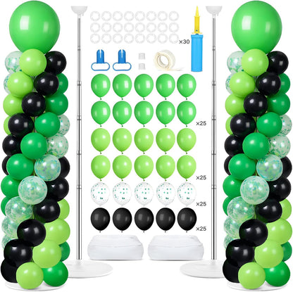 2 Set Black and Gold Balloons Column Stand Kit with 100 Balloons Adjustable Balloon Stand with Bases for Floor Black Gold Confetti Balloon Column Kit for Bridal Shower Valentine Birthday Party Decor