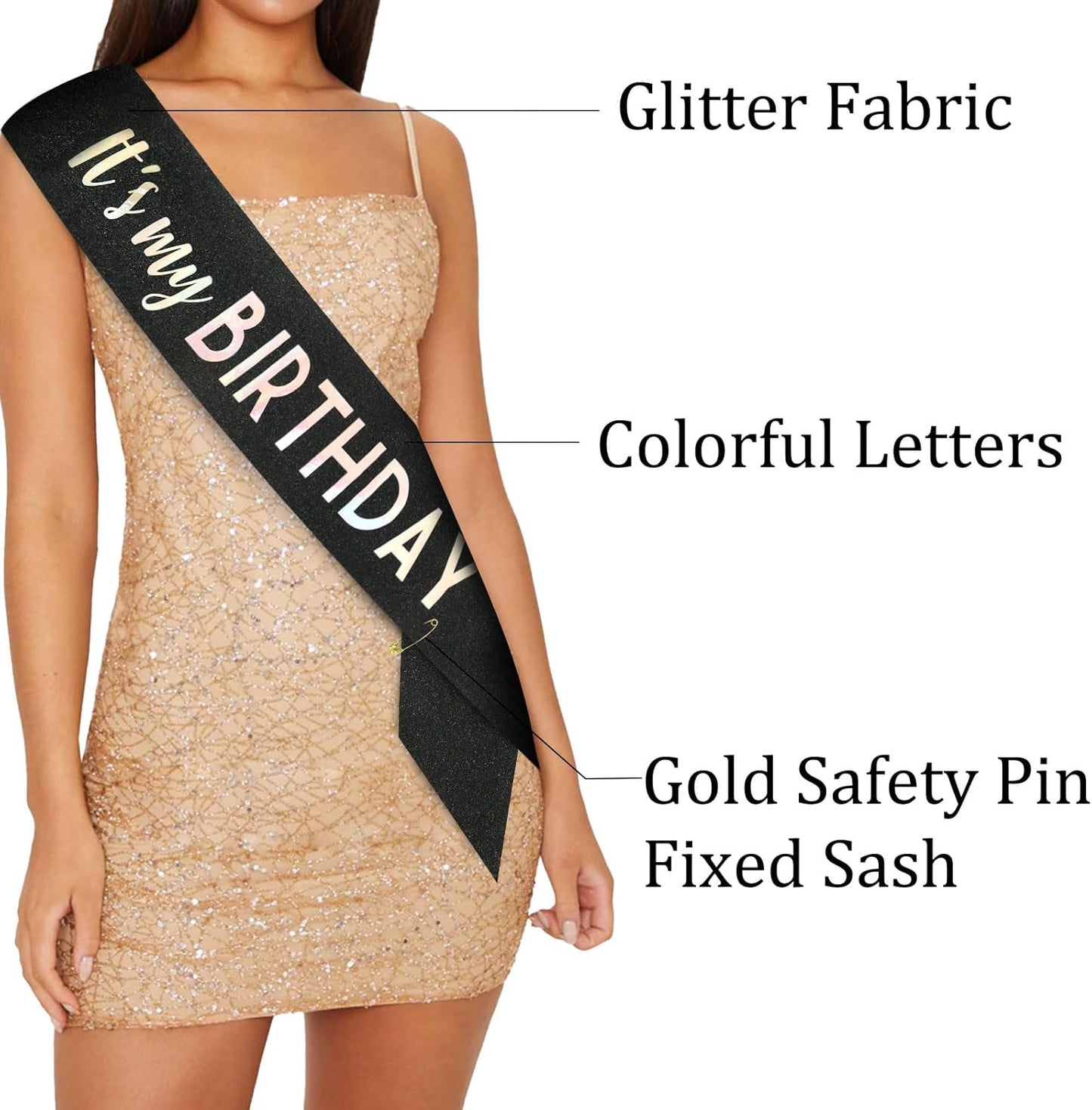 It's My Birthday Sash Black Glitter Sash with Hot Pink Foil Happy Birthday Decorations for Women Girls Men Boys Black Party Decorations