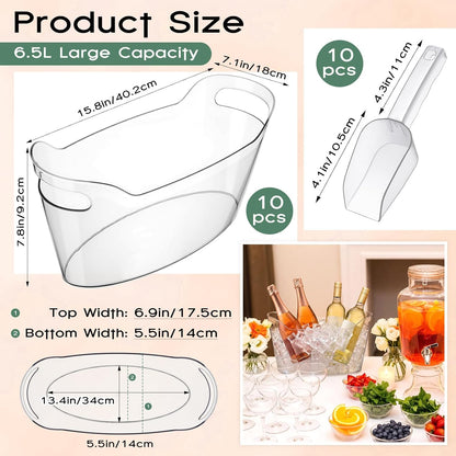 10 Pack 6.5l Ice Bucket for Party, Clear Plastic Champagne Cooler with Ice Scoop & Metal Bottle Opener, Large Portable Drink Beverage Tub for Beer & Mimosa Bar Supplies