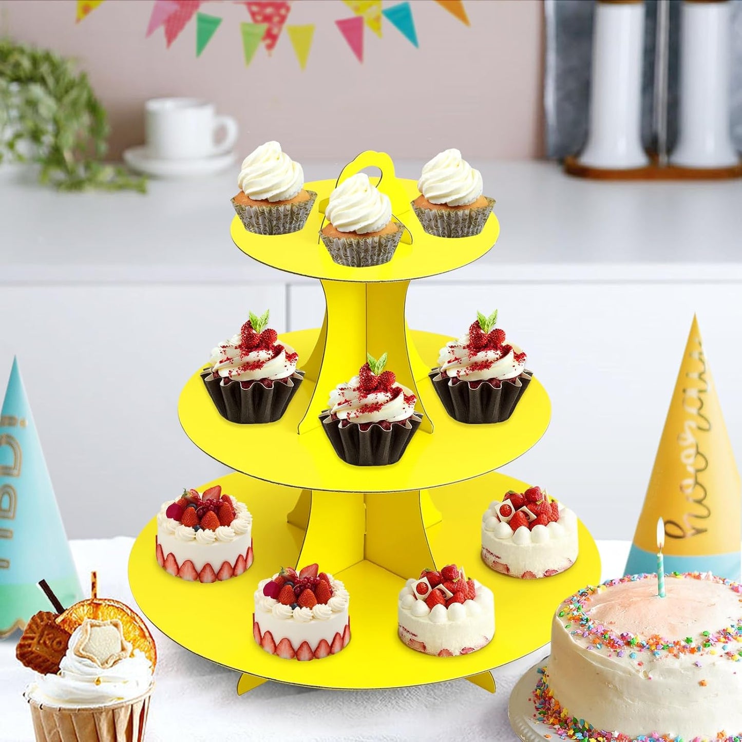Soleebee 3-Tier Round Cupcake Stand, Cardboard Cupcake Tower, Dessert Cup Cake Stand Tower for Birthday Wedding Party Decoration, Cupcake Tier Stand 1 Set (Hot Pink)