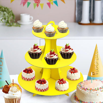 Soleebee 3-Tier Round Cupcake Stand, Cardboard Cupcake Tower, Dessert Cup Cake Stand Tower for Birthday Wedding Party Decoration, Cupcake Tier Stand 1 Set (Hot Pink)