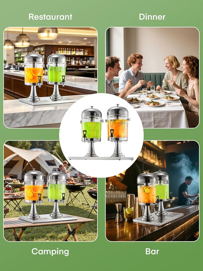 Drink Dispensers for Parties, 4.4 Gallon Beverage Dispenser with Stand & Ice Core, Stainless Steel Beverage Dispenser, Commercial Hot Cold Juice Dispenser with Drip Tray for Bar Buffet Home