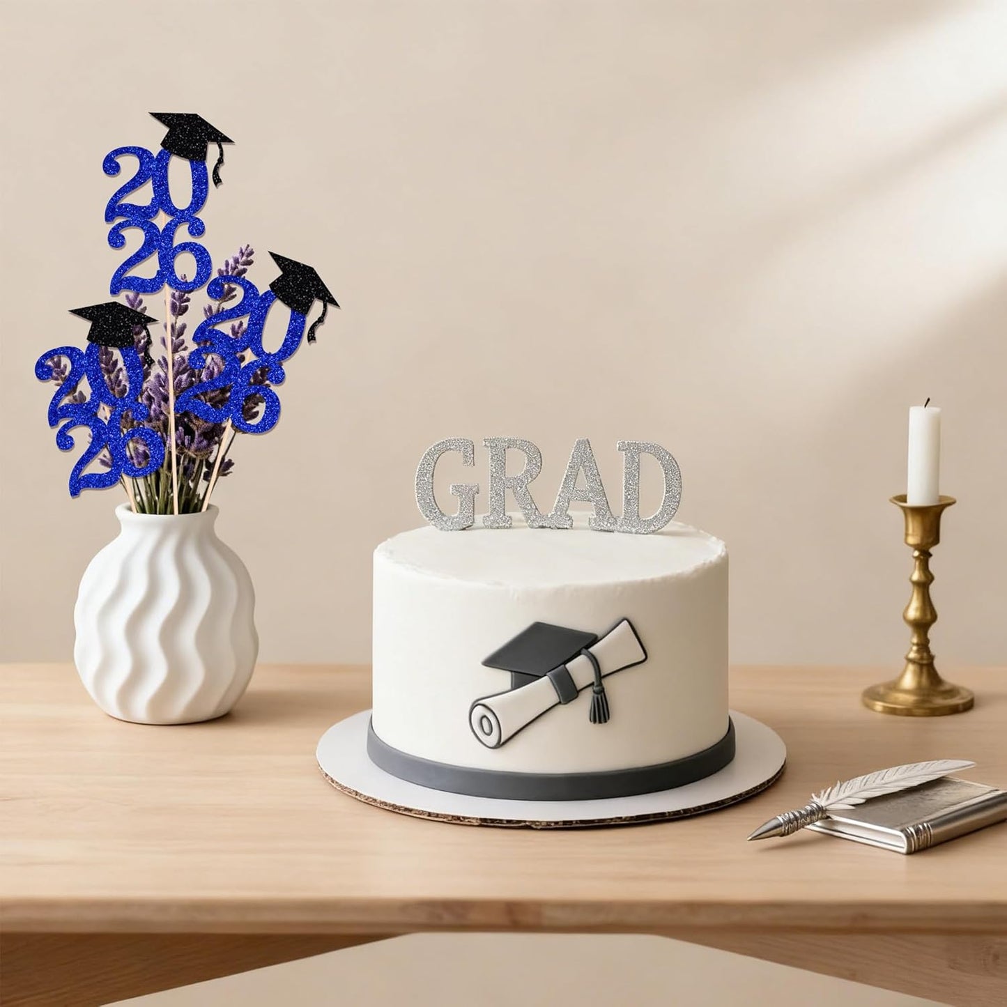 Class of 2026 Graduation Centerpieces, 10 Pcs Gold Glitter 2026 Centerpieces with Graduation Cap, Congrats Grad Party Decorations for Cake, Dessert & Centerpieces
