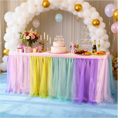 THARAHT Tulle Table Skirt 6FT 180CM Long for Rectangle Tables Round Tables Ruffle Desk Skirt for Princess Girls Birthday Party Cake Dessert Decorations Table Skirt