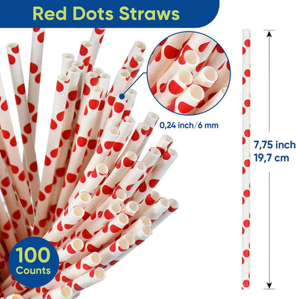 Disposable Paper Straws Solid Green - 7.75'' x 0.24'', 100 Counts - for Drinking, Beverage, Juice, Soda, Bar Supplies