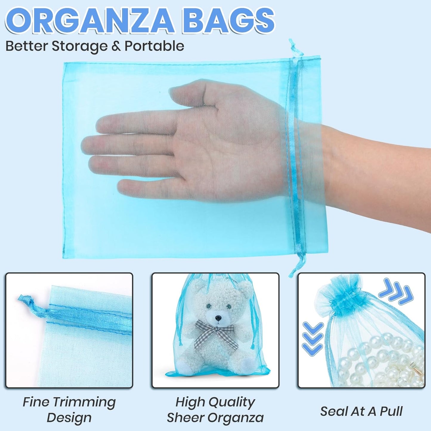 ANZNKU 50PCS Organza Bags 6x9 Large White Gift Bags for Candy Goodie Sachet Jewelry, Mesh Bag Drawstring Sheer Packaging Pouches for Wedding Favors Mother's Day Birthday Party Baby & Bridal Shower