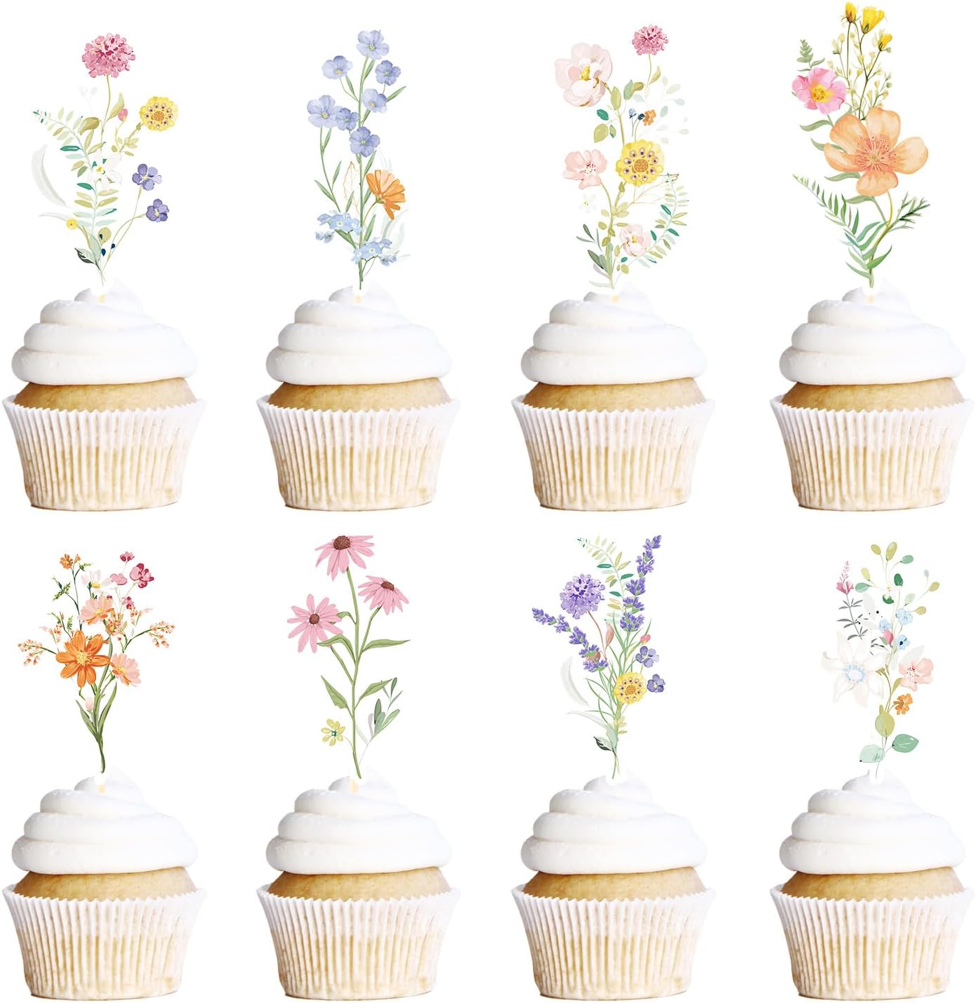 Rngmsi Flower Birthday Cupcake Toppers Decorations, 40PCS Wildflower Baby in Bloom Baby Shower Cake Decorations for Girls Women, Garden Floral Fairy Party Decor
