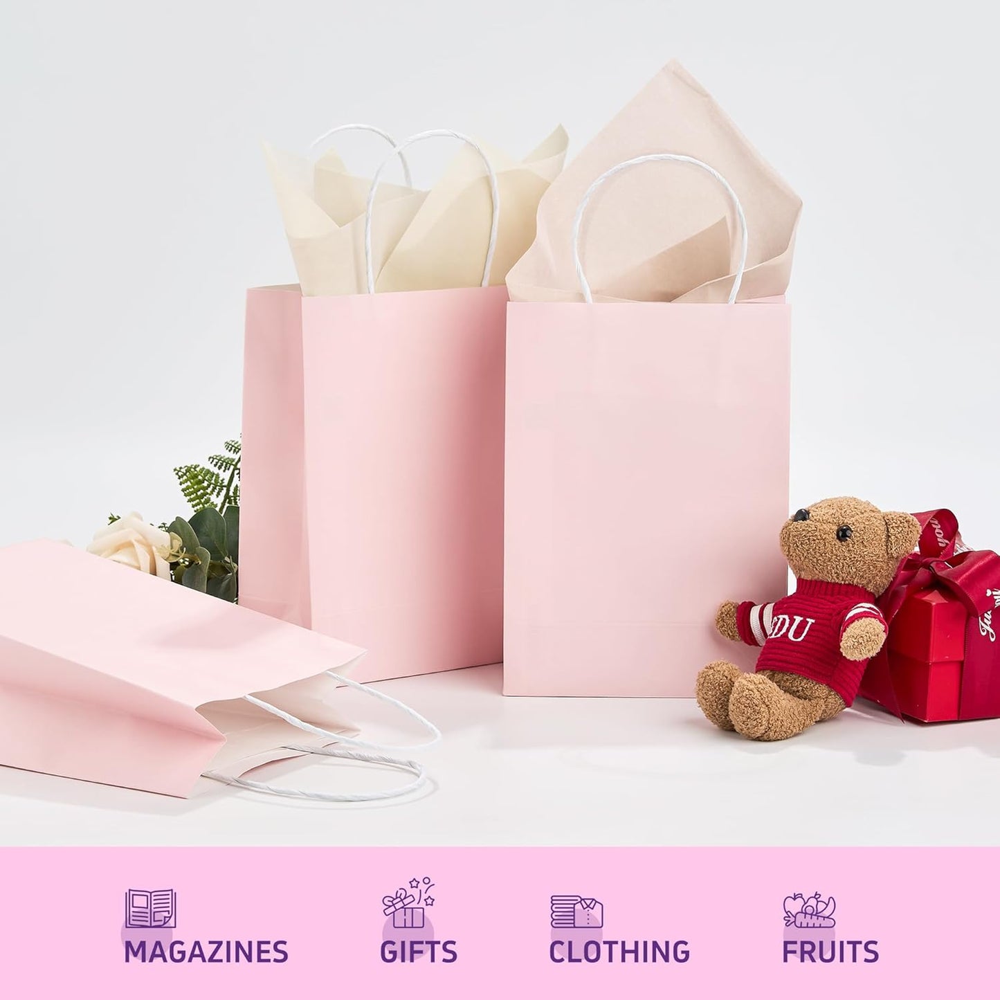 32 Pack Paper Gift Bags with Handles, 5.8"×3.2"×8.25" Party Favor Bags, Gift Bags, Small Gift Bags with Handles, Party Bags, Small Goodie Bags Bulk for Birthday, Crafts, Wedding, Party Supplies (8 Colors)