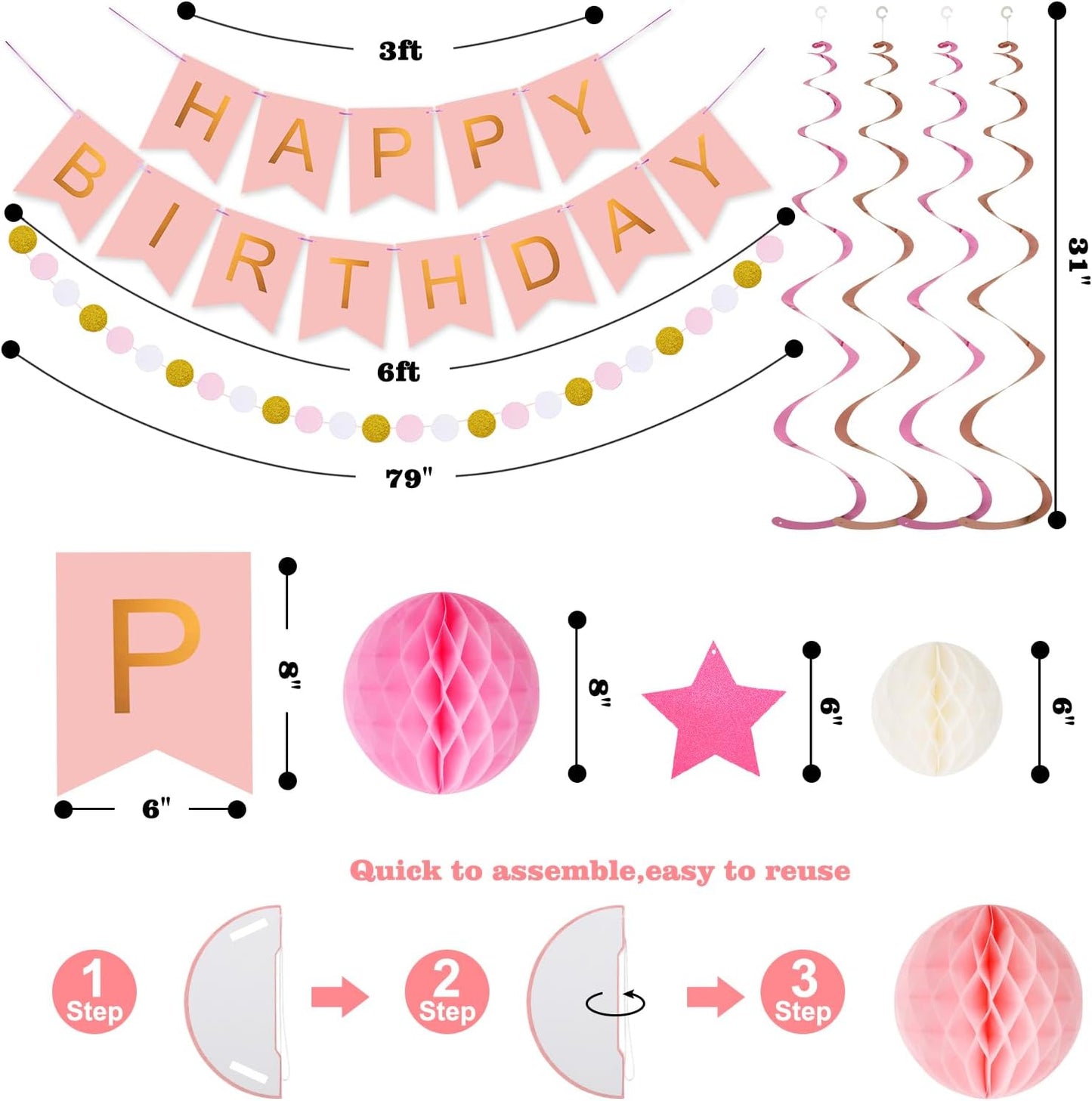 meowtastic Birthday Decorations, Happy Birthday Banner with Honeycomb Balls, Stars Hanging Swirl Streamers, Circle Dots Garland, Happy Birthday Party Decorations for Women Men Boys Girls (Blue)