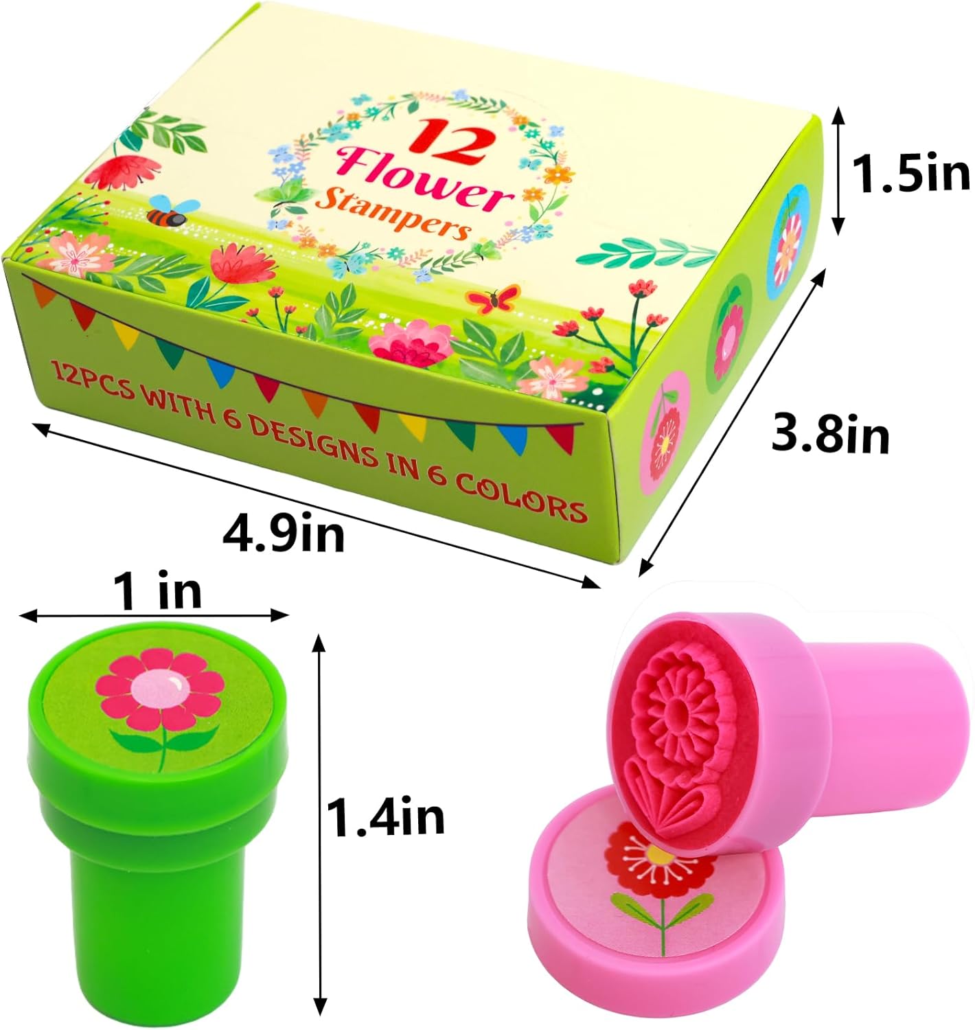 Fancy Land Flower Stamps Self Inking Spring Stampers for Kids Party Supplies Easter Basket Fillers School Classroom Students Reward Favors 12Pcs