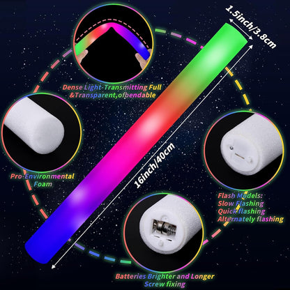 Oleitodh Glow in the Dark Party Supplies Set Bulk Neon Party Favor Toys Includes 30 Led Light up Glasses 10 Color 30 Light up Foam Sticks Bulk for Disco Wedding Birthday Concert Halloween Raves Party