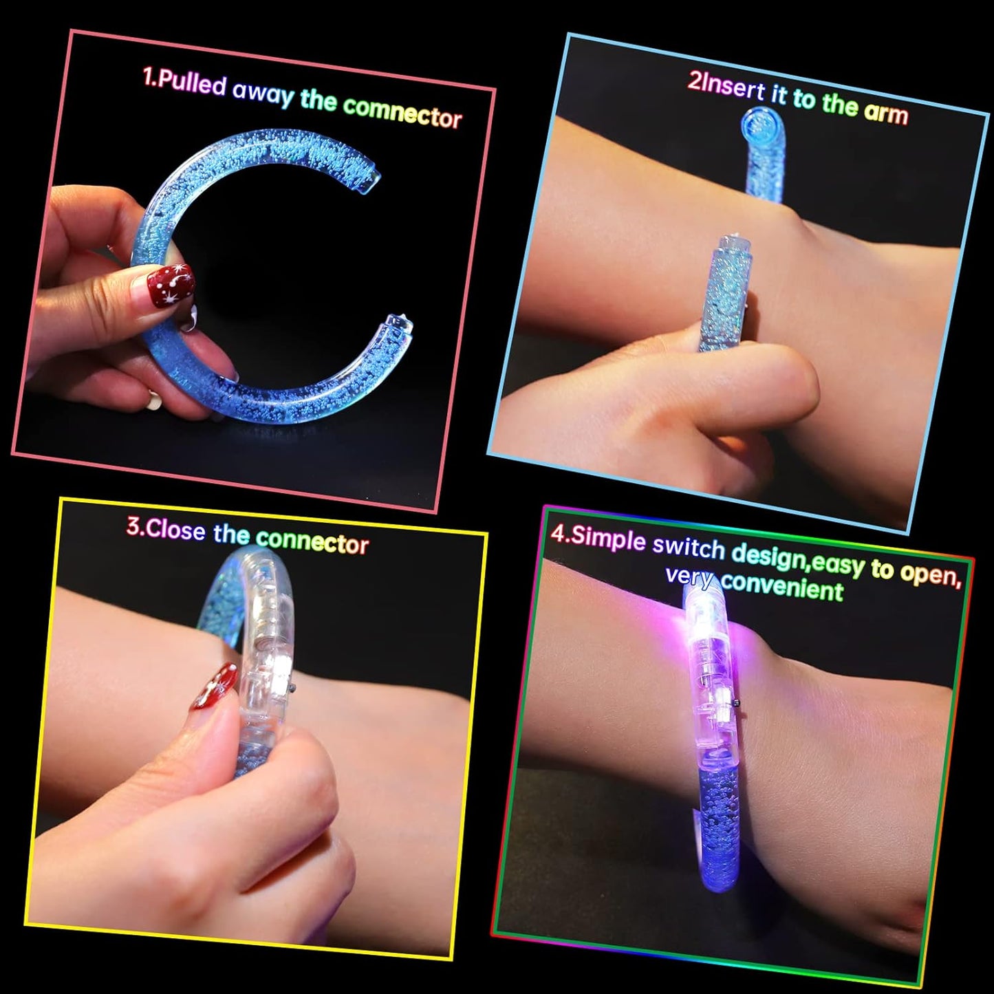 80 Pack LED Bracelets,6 Color Glow Bracelet Glow in The Dark Bracelets,Flashing Light Up Bracelet for Adults,Glow Stick Bracelet for Concerts Festivals Carnival Rave Neon Party Supplies