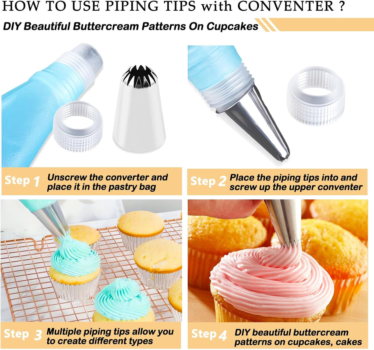 12PCS Large Piping Tips Set, Stainless Steel frosting tips with Reusable Pastry Bag, Cake Decorating Tips Set for DIY Pastry Dough, Cookie, Cupcake, Cake