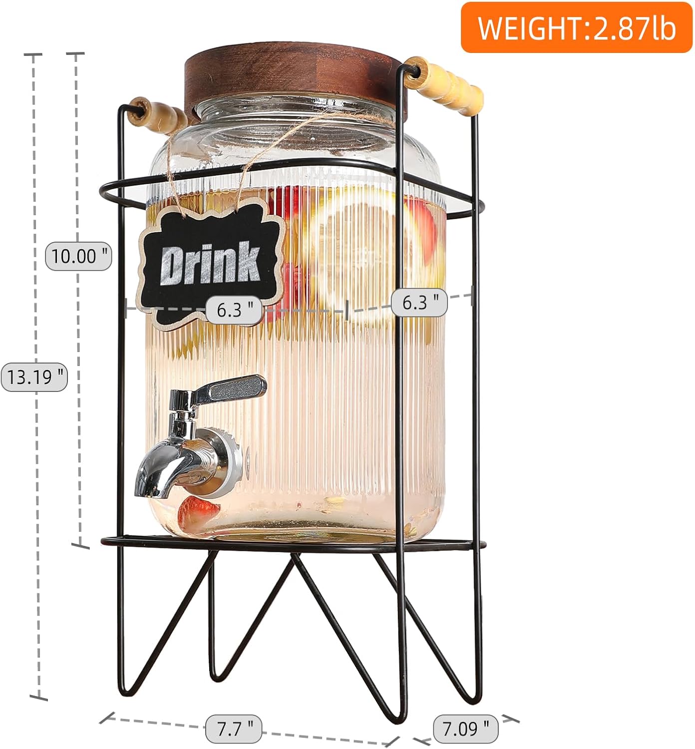 1 Gallon Glass Beverage Dispenser with Stainless Steel Spigot and Lid, Iced Tea Lemonade Juice Dispenser with Stand for Parties, Rust-Proof Drink Dispenser for Fridge, Easy to Clean
