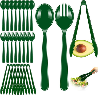 24 Pcs Black Plastic Serving Utensils Set - Heavy Duty Disposable Serving Spoons, Forks & Tongs (8 of Each) - BPA-Free Catering Supplies for Buffets, Parties, Weddings & Events (9 Inch)