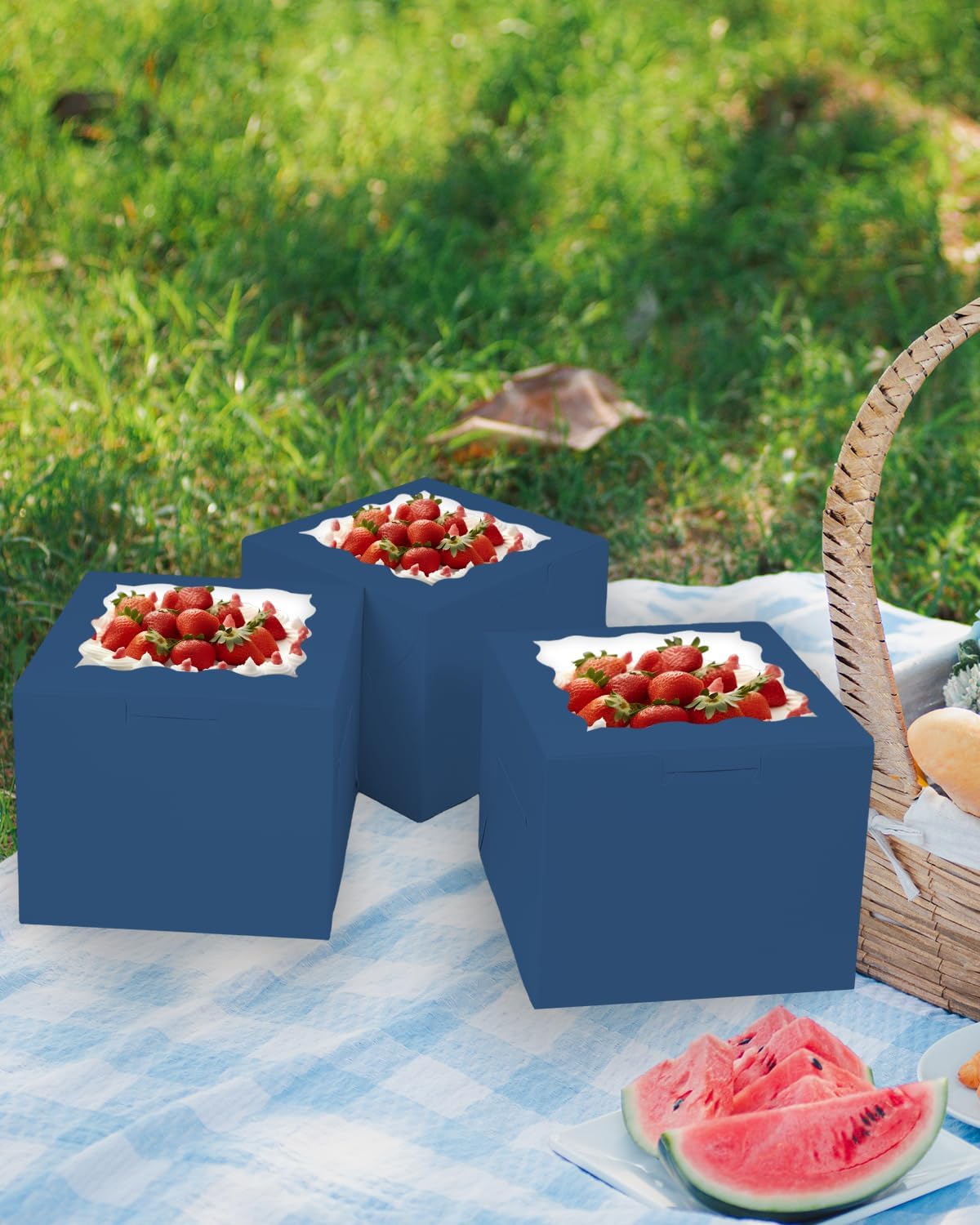 Bakepacker 36pcs 8x8x5 Inches Cake Boxes with Window 18-Packs Black 8 Inch Bakery Boxes (18 Cake Boxes +18 Cake Boards Included)
