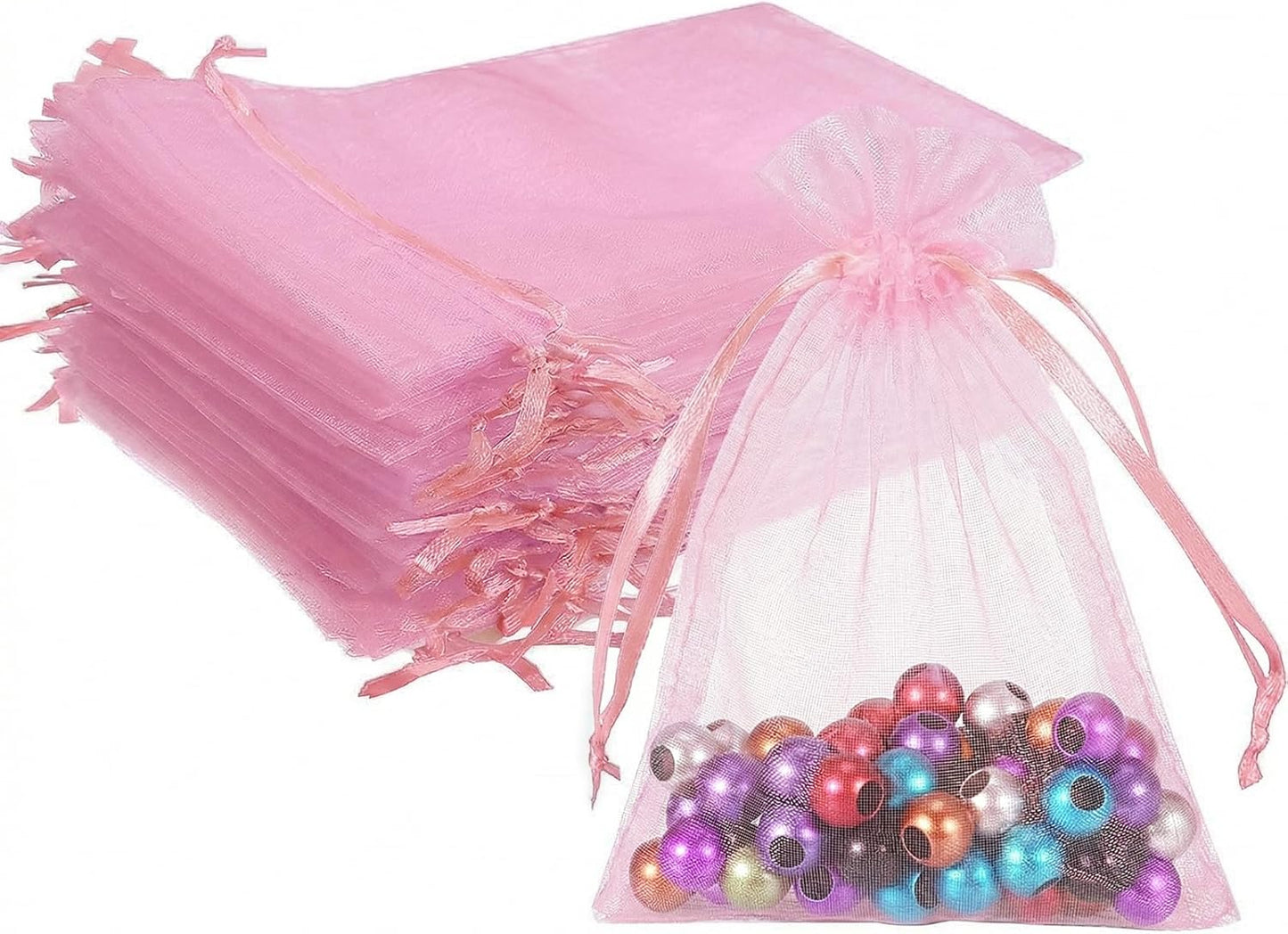 Wudygirl 100pcs 5X7 Inches White Organza Bags Christmas Drawstring Pouches Party Wedding Favor Bags Goodie bags(White 5x7)