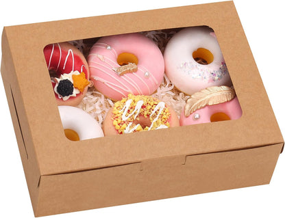 TOMNK 12pcs 8x6x2.5 Inches Brown Bakery Boxes with Window, Cookie Boxes for Chocolate Strawberries, Donuts, Cupcakes, Muffins and Dessert