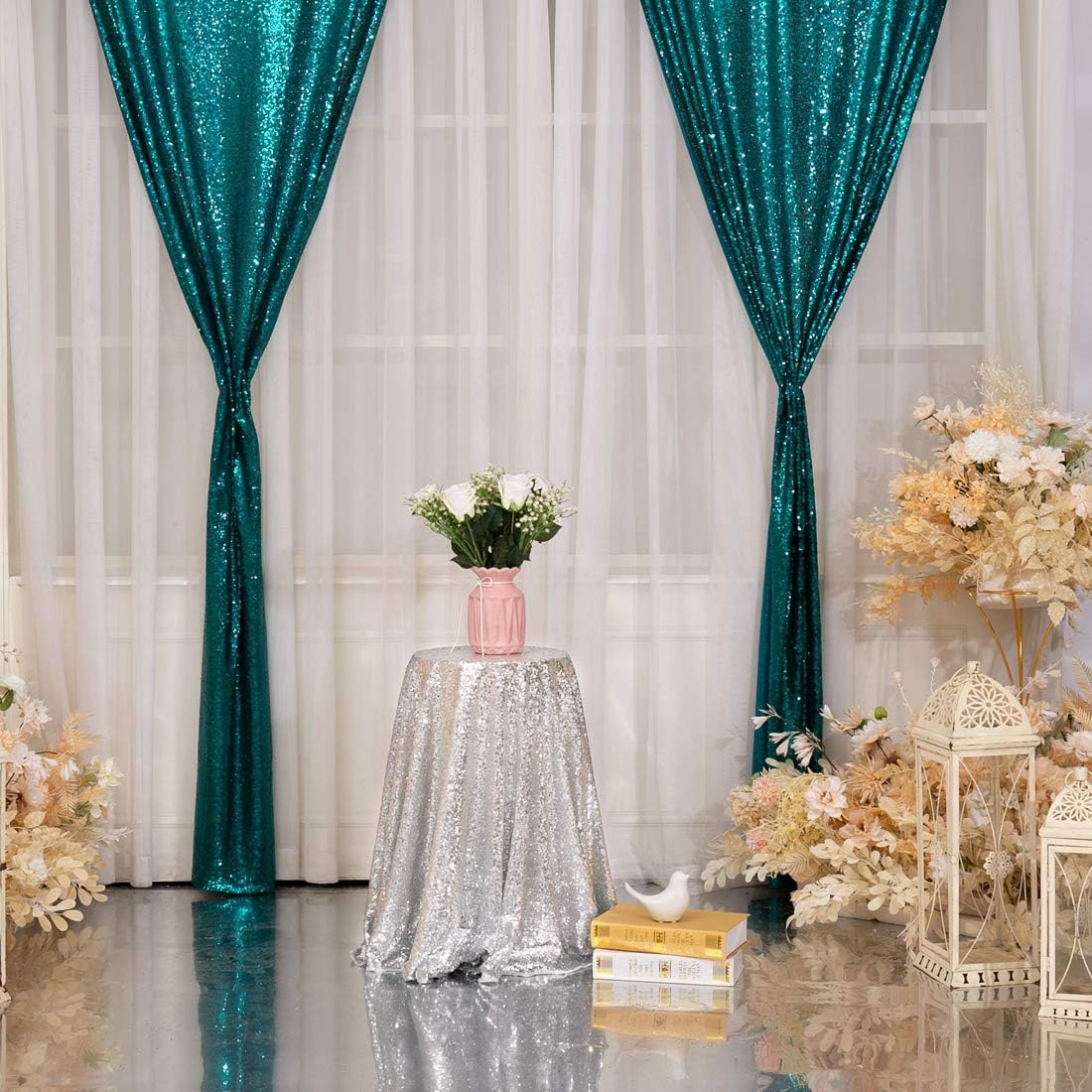 Poise3EHome Black Sequin Backdrop Curtains, 2 Panels 2FTx8FT Glitter Photo Booth Backdrop for Halloween Birthday Bachelorette Wednesday Twilight Party Decorations