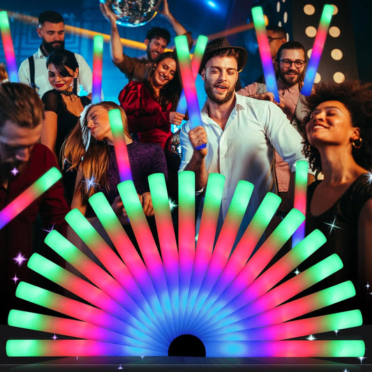 wellent 230 LED Foam Glow Sticks, Bulk Glow Sticks, Foam Light Up Sticks Bulk, LED Foam Sticks with 3 Colorful Flash Mode,Glow Party Supply for Wedding, Birthday, Concert, Carnival, Sporting Events
