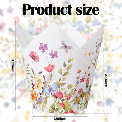 Vesici 200 Counts Wildflower Tulip Cupcake Liners Wildflower Baby Shower Decorations Liners Tulip for Baking Cups for Spring Easter Bridal Shower Wedding Festival Party