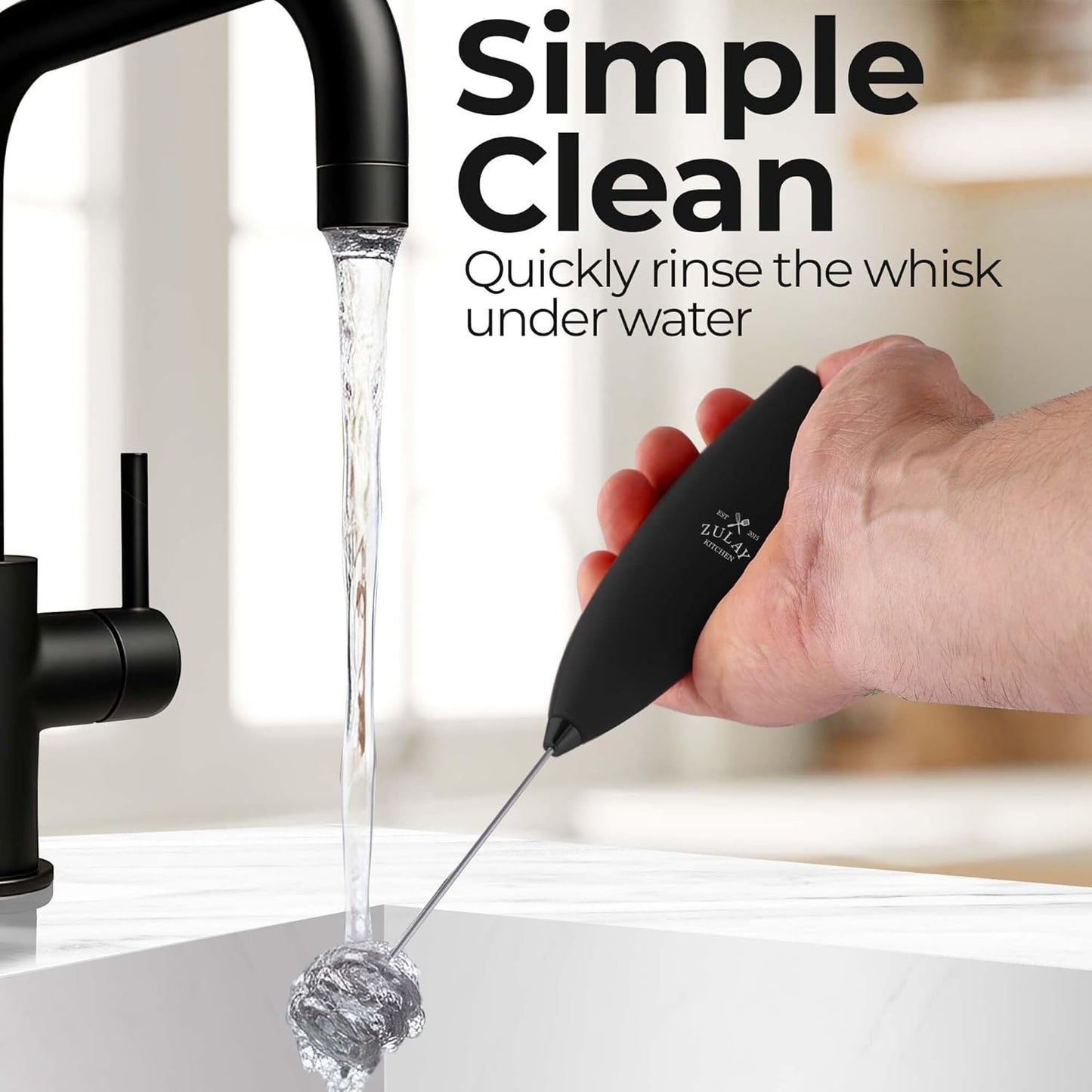 Zulay Kitchen Powerful Milk Frother Wand With Duracell Batteries - Ultra Fast Handheld Drink Mixer - Electric Whisk Foam Maker for Coffee, Lattes, Cappuccino & Matcha - Z1 Motor - Black - Colors A