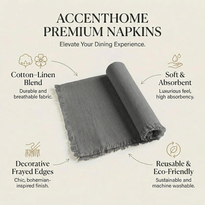 ACCENTHOME Natural Cotton Linen Napkin Set of 12 18x18 inch Dinner Napkins - Washable Soft Premium Hotel Quality Reusable Hemmed Edges Napkins Perfect Table Linens for Family Dinners, Weddings