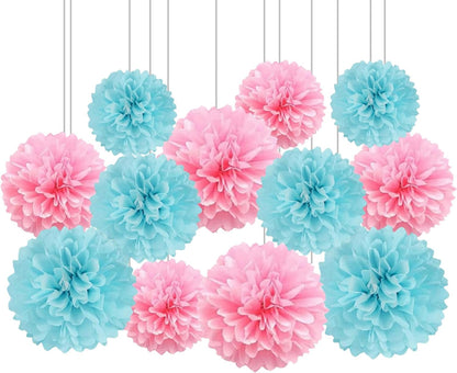 XIKSXITN 12 pc Rose Gold Gradient Tissue Paper Pom poms-Hanging Gold Dot White Paper Pom Poms Paper Flowers Ball for Party Decorative(8&10&12 inch)