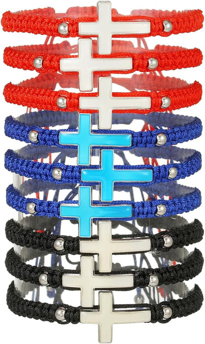8mm Natural Volcanic Stone Bracelets for Men,Luminous Cross Bracelets,Healing Crystal Elastic Stretch Beads Bracelet,Religion Holy Communion Bracelet for Women