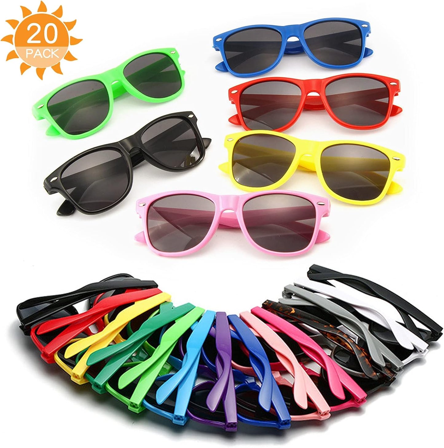 20 Pairs Bulk Sunglasses for Adult Retro 70s 90s Cheap Glasses (Black)