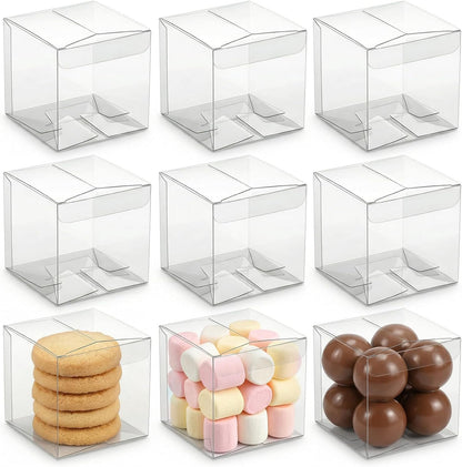 VGOODALL 100 Pcs Clear Favor Boxes, 2x2x2 Inch Small Transparent Cube Gift Boxes for Candy, Macarons, Jewelry, Wedding, Birthday, Baby Shower Party Favors