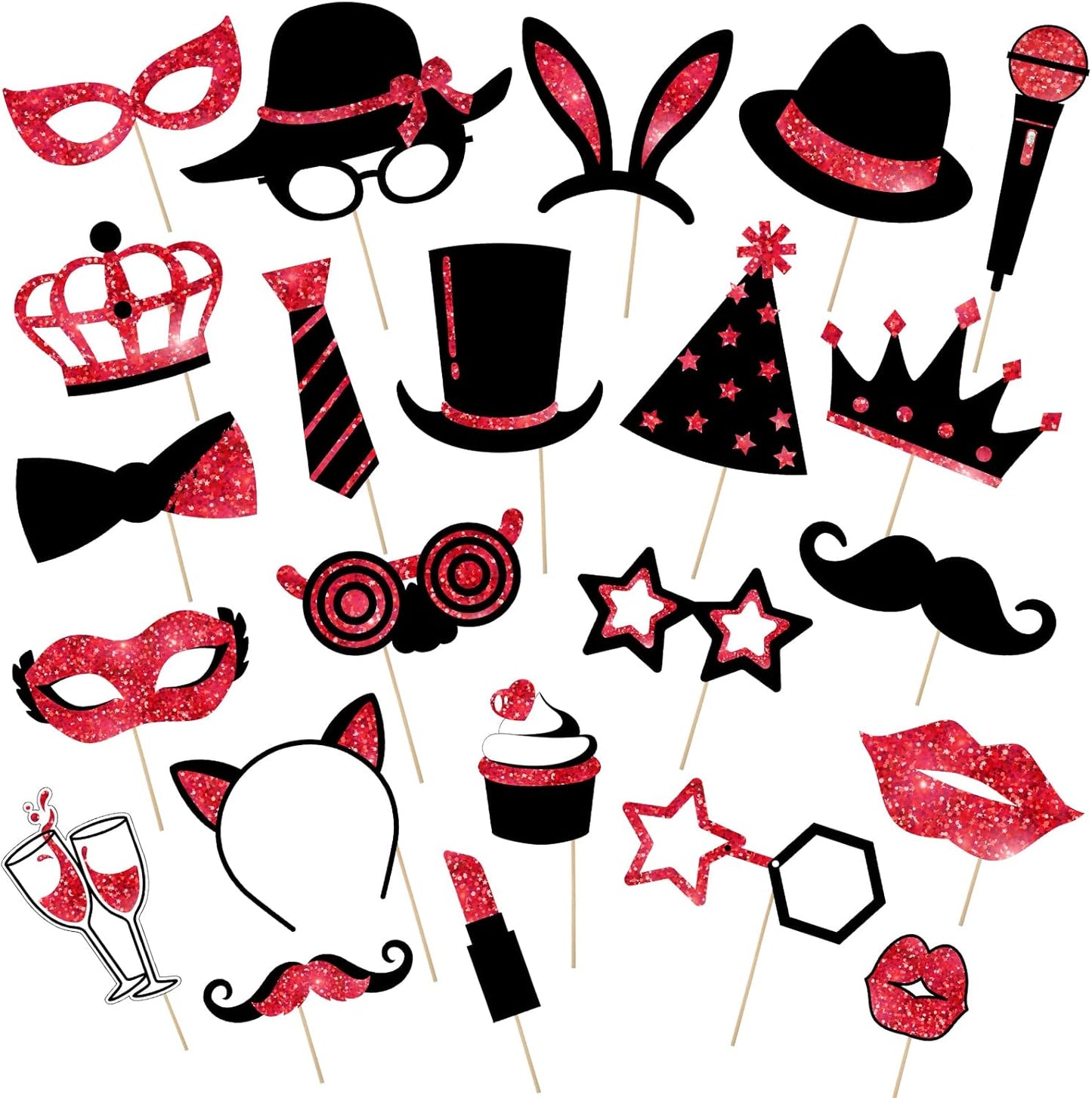 Zonon 24 Pcs Funny Photo Booth Props Class of 2026 Graduation Birthday Wedding Family Class Reunion Prom Disco Party Celebration Decoration Supplies Mix of Hats, Lipstick, Tie(Blue and Black)