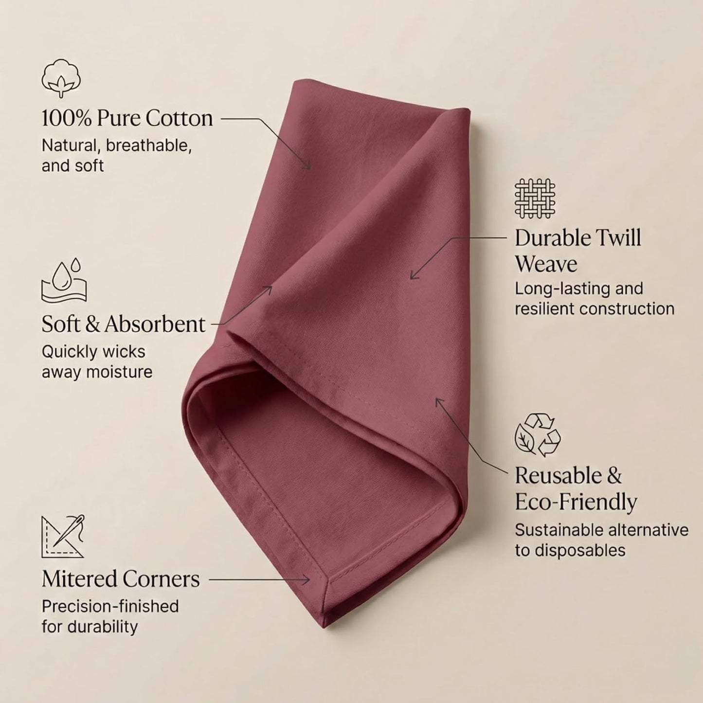 ACCENTHOME Natural Cotton Linen Napkin Set of 12 18x18 inch Dinner Napkins - Washable Soft Premium Hotel Quality Reusable Hemmed Edges Napkins Perfect Table Linens for Family Dinners, Weddings