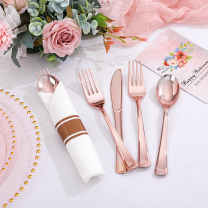 Supernal 240 Silver Plastic Silverware Set - 60 Sets Pre Rolled Napkins with Cutlery - Mirror Polished Real Look Disposable Silver Utensils- Elegant Heavy Duty Flatware for Weddings & Catering