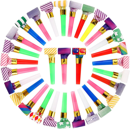 30 PCS Party Blower Blowouts Noisemakers, Funny Birthday Blow Horns Colorful Blowouts Whistles for Kids Adults Carnival Birthday Party Graduations Party Celebration Supplies