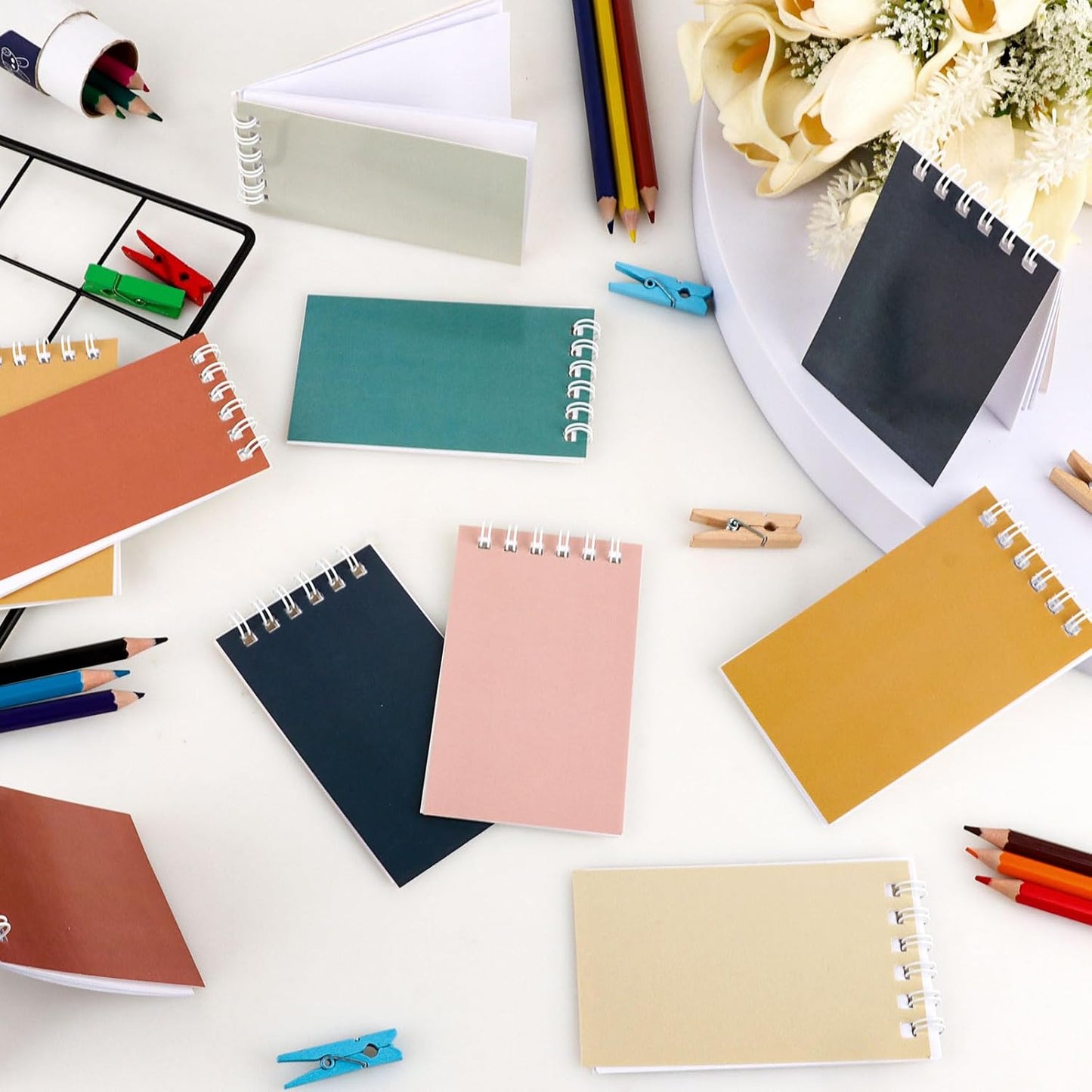 24 Pcs Mini Notebook Party Favor Small Pocket Notebook Colorful Shiny Cover Notebooks Small Spiral Notepad Memo Note Pads for Work Home Office School Classroom Supplies