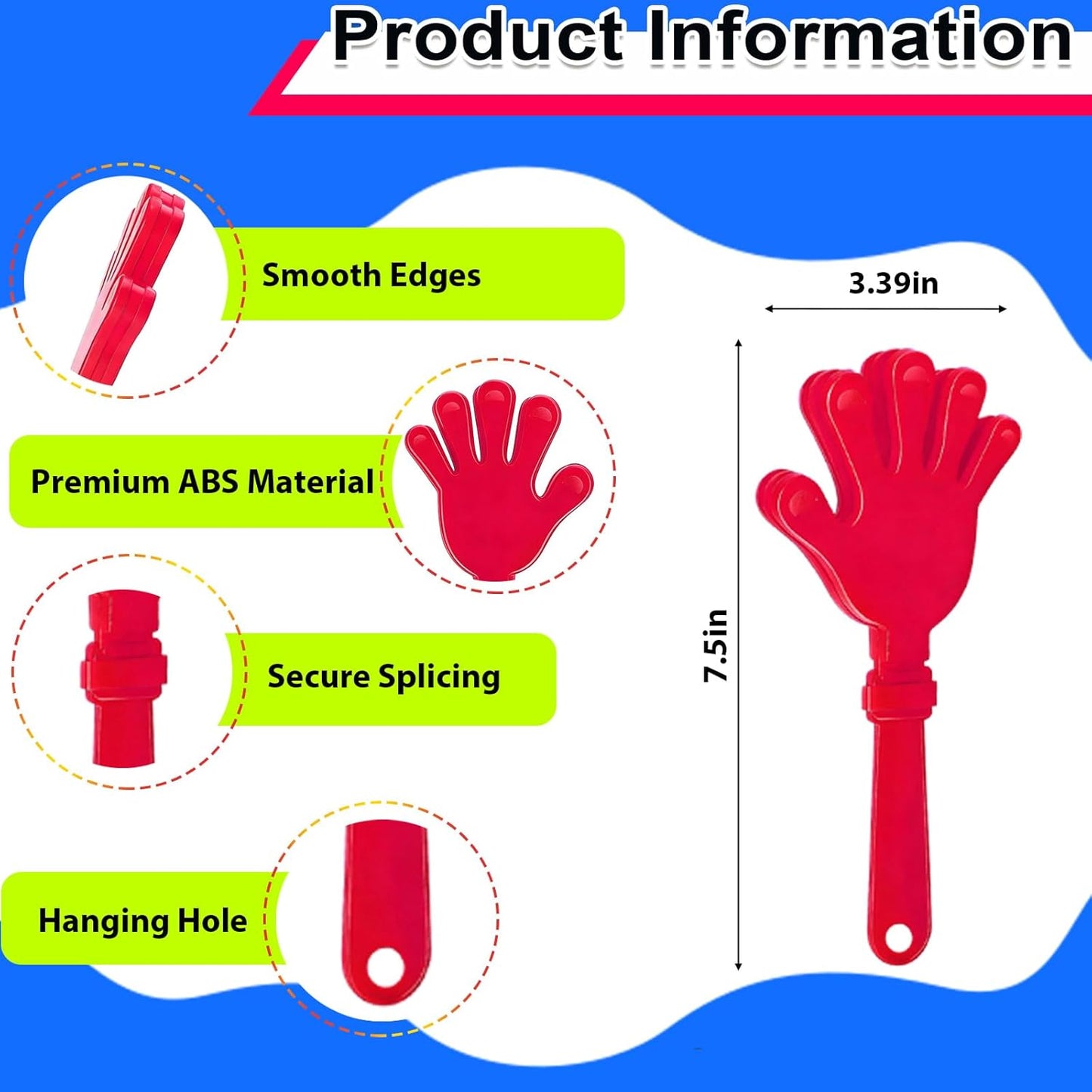 8PCS Hand Clappers 7.5 Inch Clapping Noisemakers Plastic Noise Makers Mini Hand Soundboard Party Favors Noise Maker Clacker for Birthdays Games Ball Dance Football Sporting Events Cheers Supplies