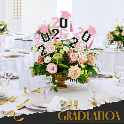 10 Pcs Graduation Table Centerpieces Sticks with Tassels, class of 2026 Grad Cap Picks Table Decoration Cupcake Toppers for Party Centerpiece Decoration Supplies(Blue and Gold)
