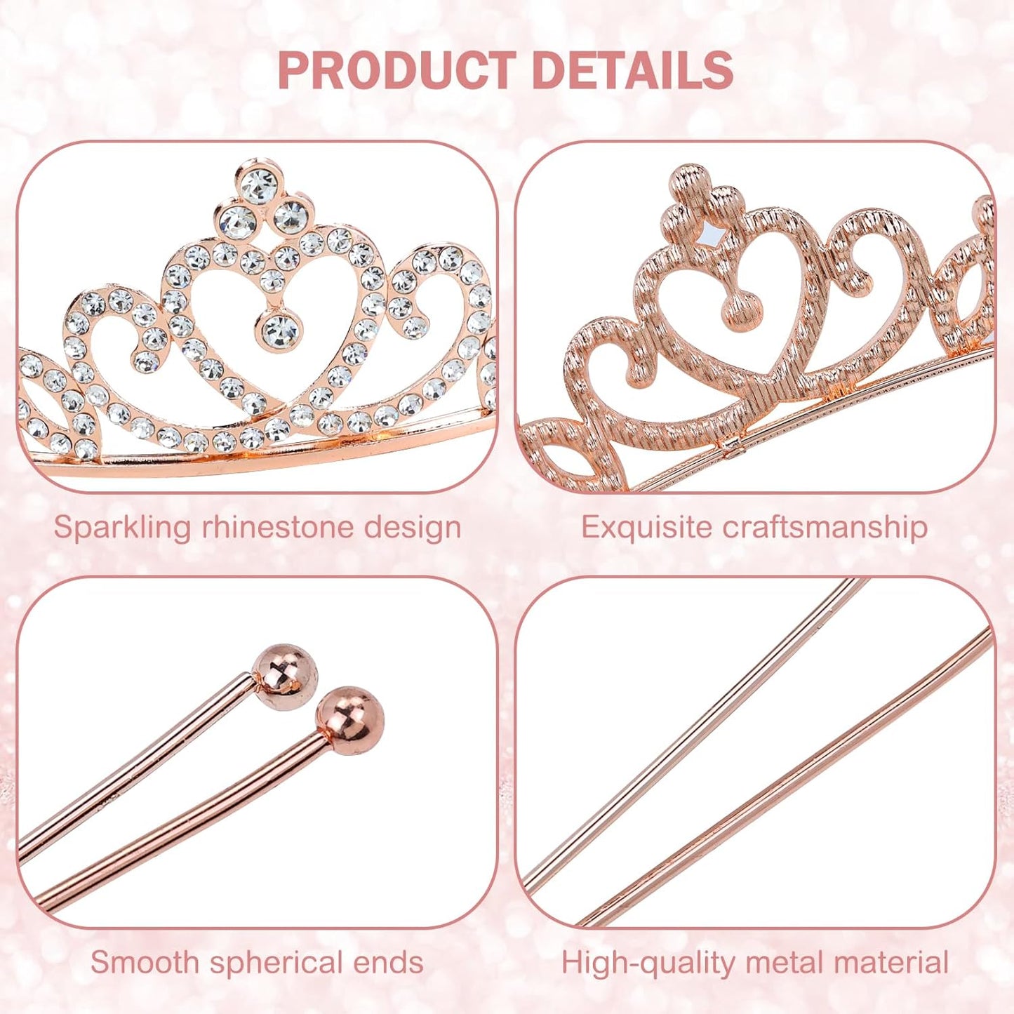 inSowni 8 Pieces Rose Gold Metal Sparkly Rhinestone Princess Tiara Crown Headbands Wedding Birthday Party Prom Headpieces for Women Girls Brides Bridesmaids