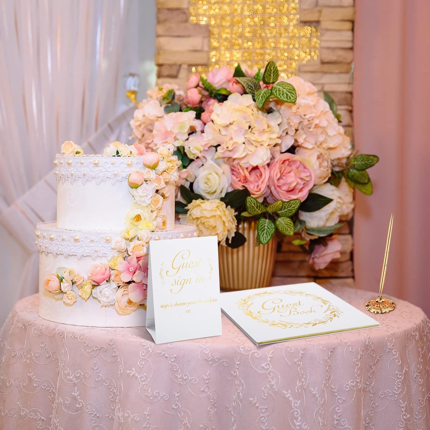 Wedding Guest Book with Pen and Table Cards, 9 x 9 Inch Guest Book Wedding Reception 50 Sheets Sign in Book Wedding Memory Book for Wedding Party Bridal or Baby Shower Guest Visitor (Elegant Style)