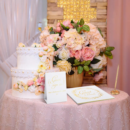 Wedding Guest Book with Pen and Table Cards, 9 x 9 Inch Guest Book Wedding Reception 50 Sheets Sign in Book Wedding Memory Book for Wedding Party Bridal or Baby Shower Guest Visitor (Elegant Style)