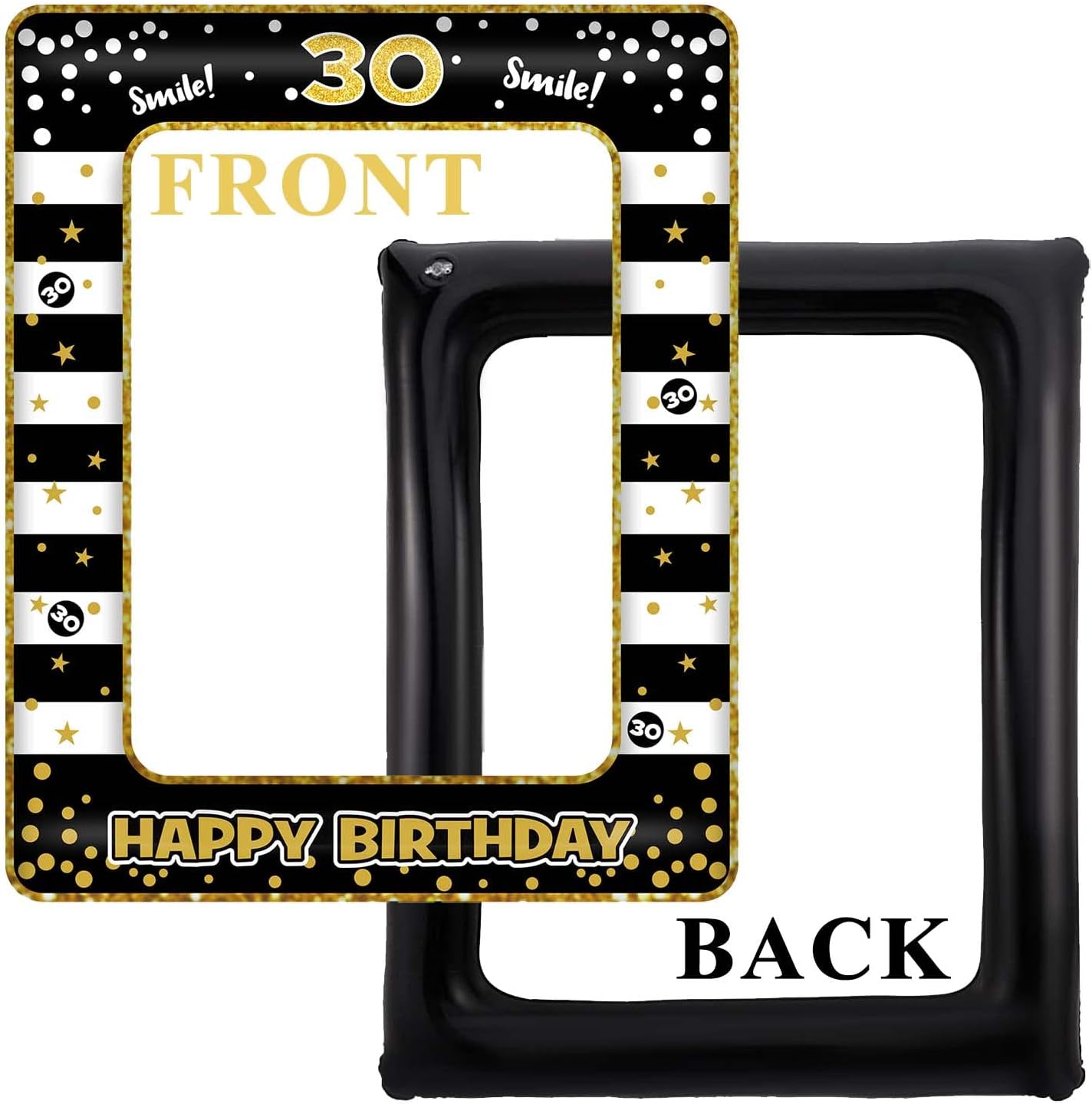 Andiker 40th Inflatable Birthday Selfie Frame, Black Gold Photo Booth Props Funny Picture Frame for Party Decorations
