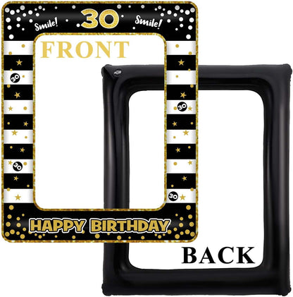 Andiker 40th Inflatable Birthday Selfie Frame, Black Gold Photo Booth Props Funny Picture Frame for Party Decorations
