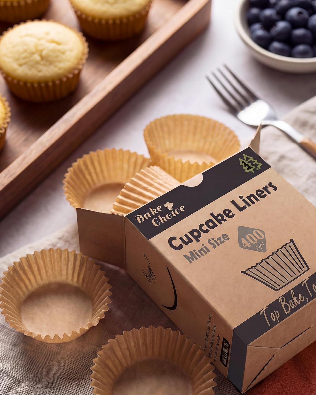 Bake Choice Non-Stick 400pcs Mini Cupcake Liners for Baking, Natural parchment muffin liners for Mini Muffin Pan, Cupcake Pan, Food Grade, Non Stick, Greaseproof